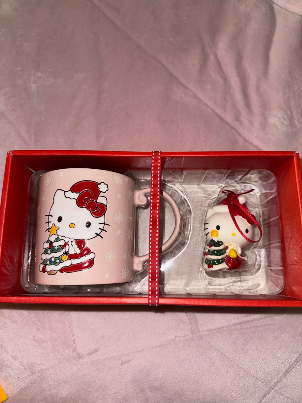 Hello Kitty Pink and Red Holiday Mug & Ornament Set